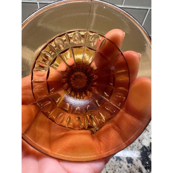 Vitg Fenton Amber Opalescent Glass Compote Candy Dish Cameo Eye & Scroll Design - Picture 10 of 12